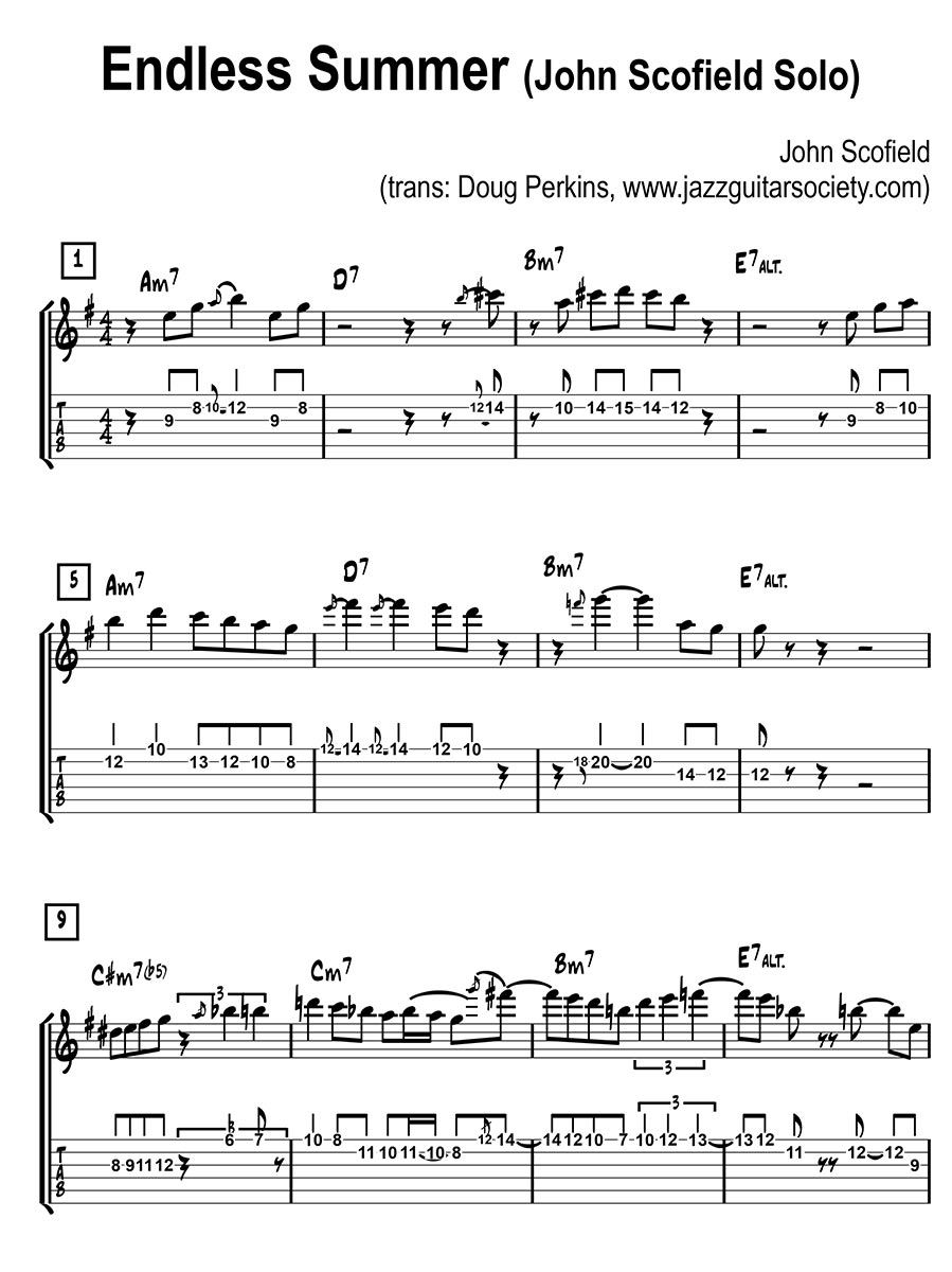 Endless Summer” – John Scofield solo “Uberjam Deaux”, transcribed Doug Perkins. | Jazz Guitar Society